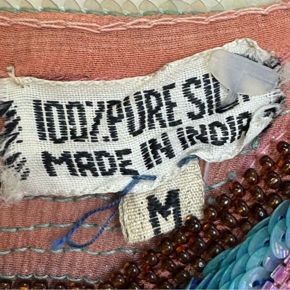 Vintage 100% Silk Y2K Babydoll Top Size XL Beaded Sequin Boho Fairy Festival - Picture 10 of 10